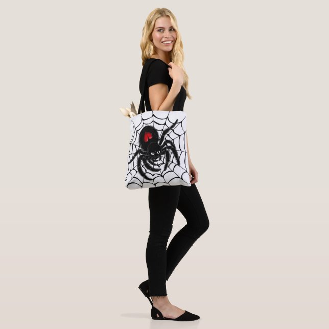 Black Spider in Web Tote Bag (On Model)