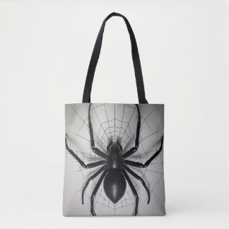 Black spider pattern image shoulder bag