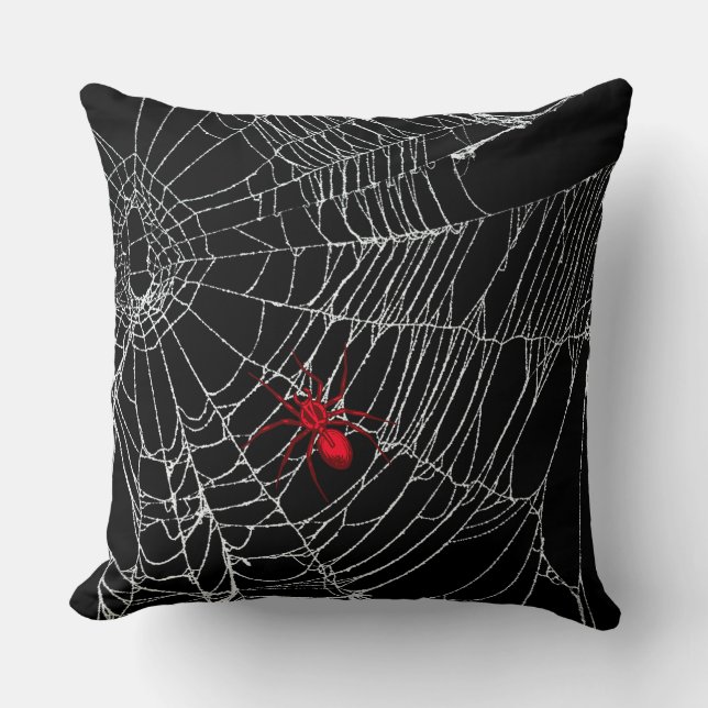 Black Spider Web Goth Grunge Halloween Creepy Throw Pillow (Front)
