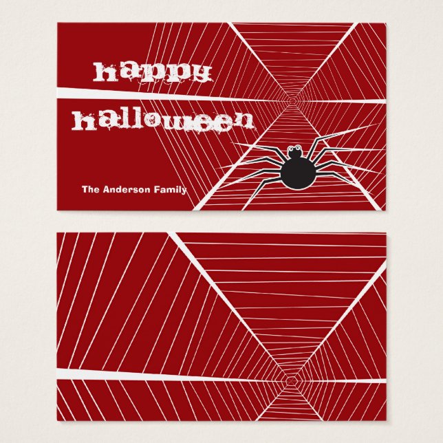 Black Spider & Web Halloween Party Favour Gift Tag (Front & Back)