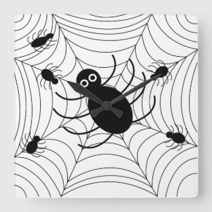 Black Spider Web Halloween Square Wall Clock