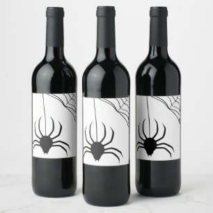 Black Spider Web Halloween   Wine Label