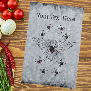 Black Spider Web Surrounded by Black Widows White Kitchen Towel