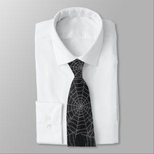 Black Spider Webs Halloween Grunge Tie