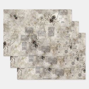 Black Spiders on Catalog Newsprint Wrapping Paper Sheet