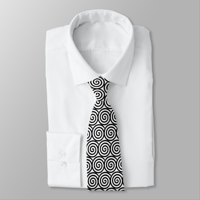 Black Spiral Circles on White Tie (Tied)
