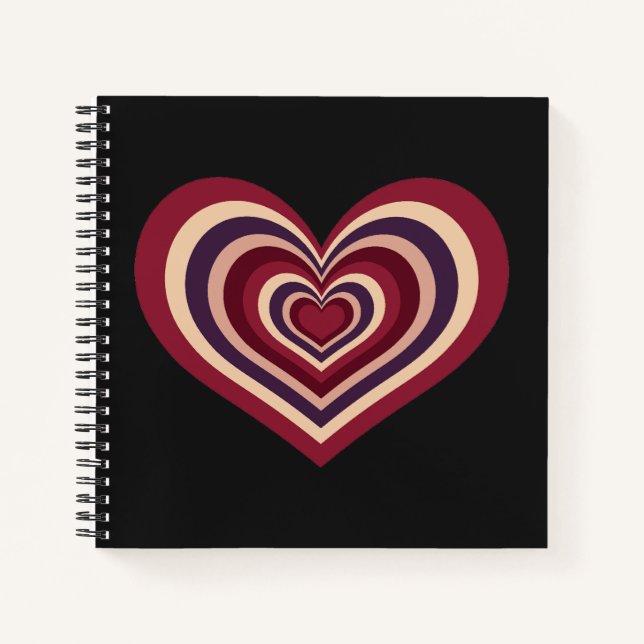 Black Spiral Notebook With Retro Red Heart (Front)