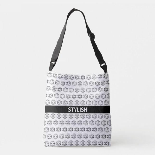Black spiral vector pattern on white crossbody bag (Back)