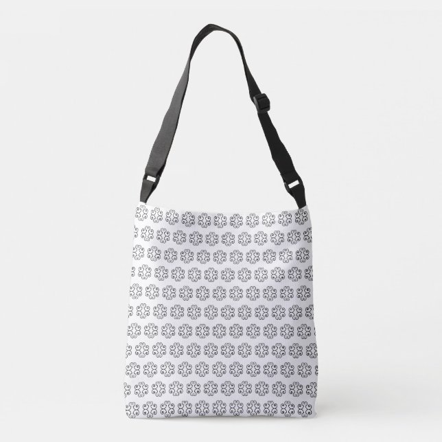 Black spiral vector pattern on white crossbody bag (Back)