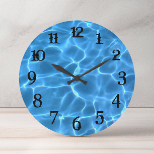 Black Splash Numbers Aqua Blue Swimming Pool Large Clock