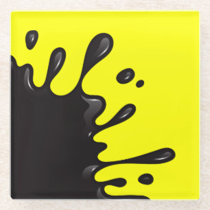 Black splat on Yellow Glass Coaster