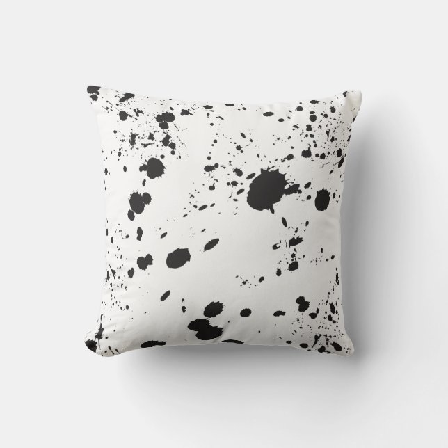 Black Splattered Paint Throw Pillow (Front)