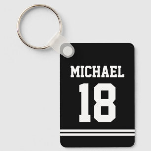 Black Sport Jersey with Custom Name and Number Keychain