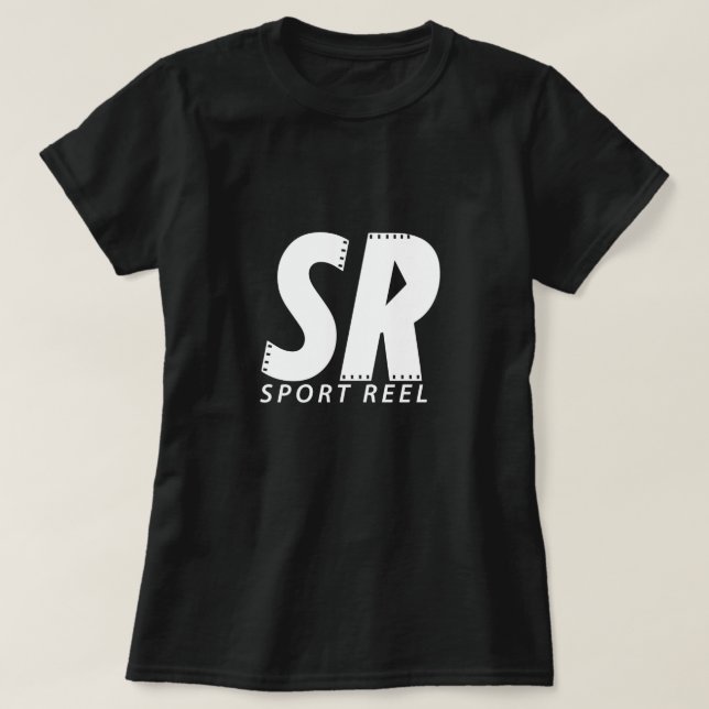 BLACK SPORTREEL WOMEN'S T-SHIRT WITH WHITE LOGO (Design Front)