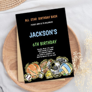 Black Sports Birthday Invitations