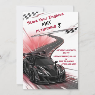Black Sports Car Racing Kids Birthday Party Invitation