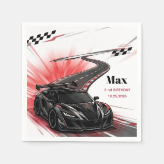 Black Sports Car Racing Kids Birthday Party Napkin