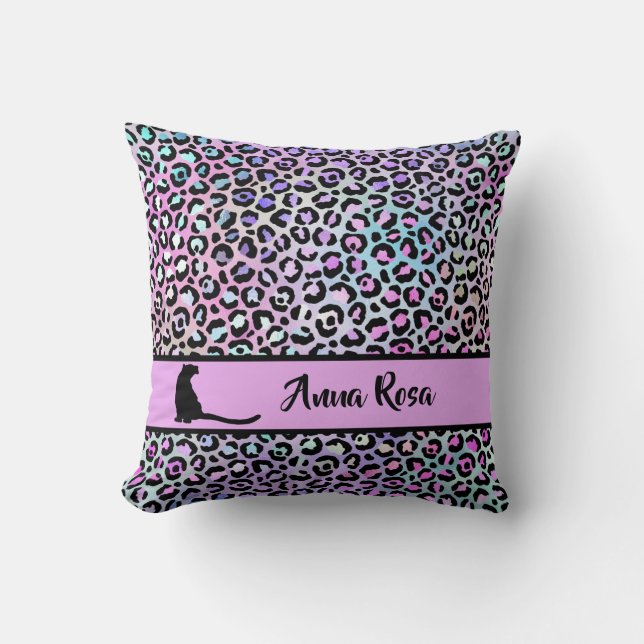*~* Black Spots Leopard Rainbow Animal Pattern Throw Pillow (Front)