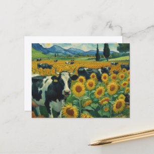 Black Spotted Cows a Faux Van Gogh Postcard