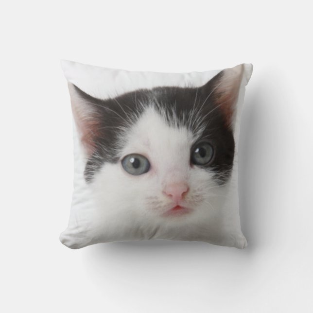 Black Spotted Kitten Throw Pillow (Front)