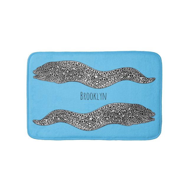 Black spotted moray eel cartoon illustration bath mat (Front)