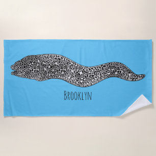 Black spotted moray eel cartoon illustration beach towel