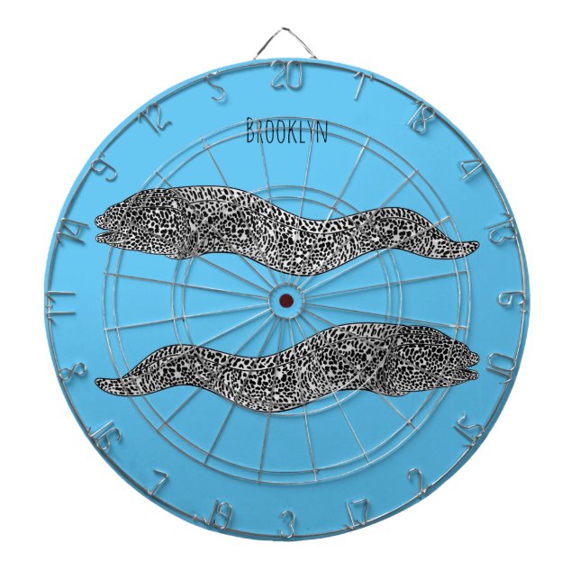 Black spotted moray eel cartoon illustration dartboard (Front)