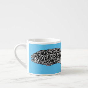 Black spotted moray eel cartoon illustration espresso cup