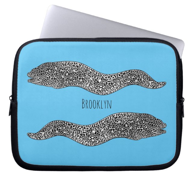 Black spotted moray eel cartoon illustration laptop sleeve (Front)