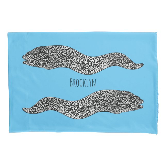 Black spotted moray eel cartoon illustration pillowcase (Front)