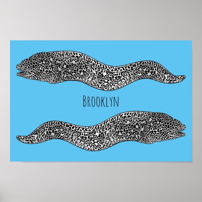 Black spotted moray eel cartoon illustration poster (Front)