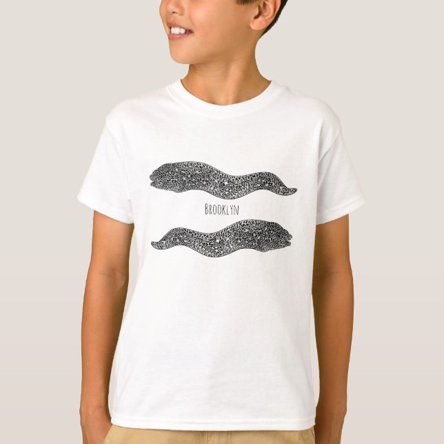 Black spotted moray eel cartoon illustration T-Shirt (Front)