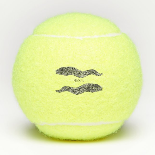 Black spotted moray eel cartoon illustration tennis balls (Front)