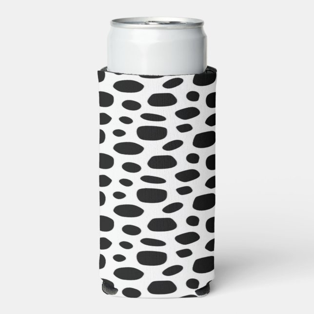 Black spotty background white seltzer can cooler (Seltzer Front)