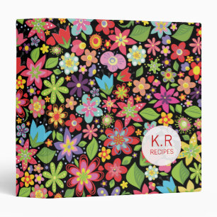 Black Spring Flowers Pattern Recipe Binder