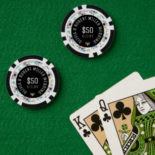 Black Spring Flowers Pattern Wedding Poker Chips