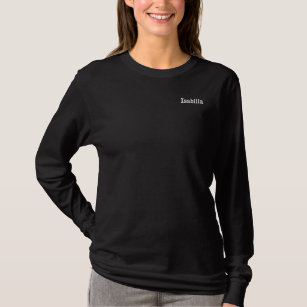 Black Spring Personalized Name Custom Women Girly  Embroidered Long Sleeve T-Shirt