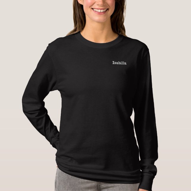 Black Spring Personalized Name Custom Women Girly  Embroidered Long Sleeve T-Shirt (Front)
