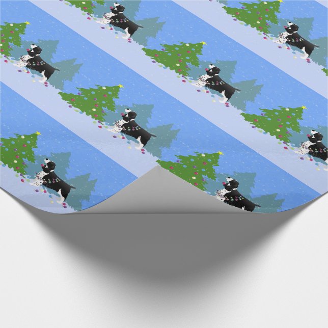 Black Springer Spaniel Decorating Christmas Tree Wrapping Paper (Corner)