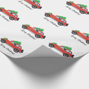 Black Springer Spaniel Dog - Car with Tree on Top Wrapping Paper