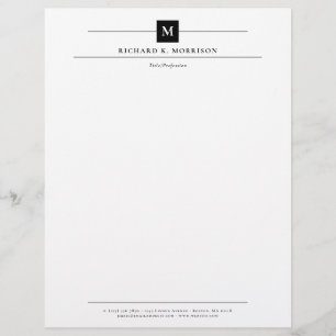 Black Square Monogram Elegant Minimalist Letterhead