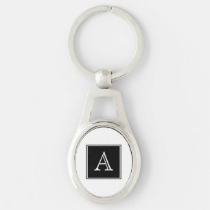 Black Square Monogram Metal Keychain