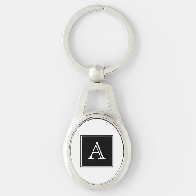 Black Square Monogram Metal Keychain (Front)