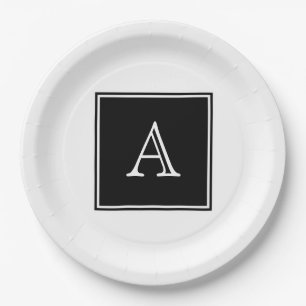 Black Square Monogram Paper Plates