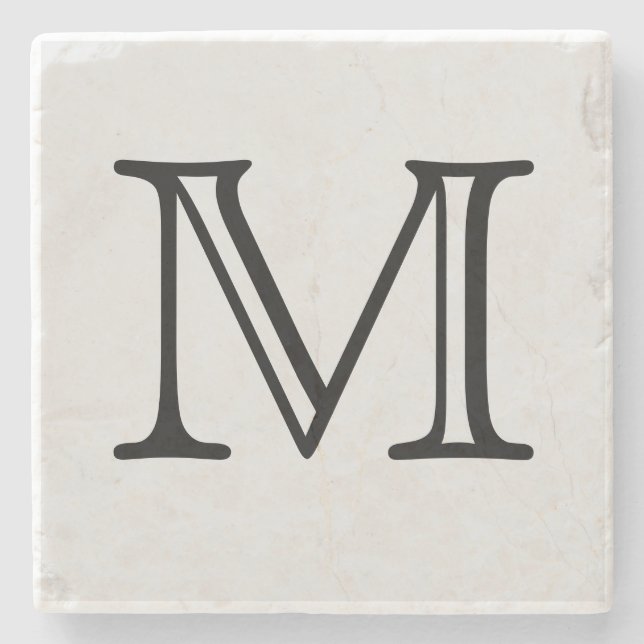 Black Square Monogram Personalized Stone Coaster (Front)