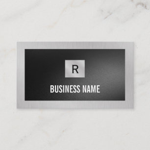 Black Square Monogram Silver Metal Construction Business Card