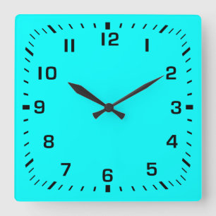 Black Square Number Faceplate on Aqua Blue Wall Clock