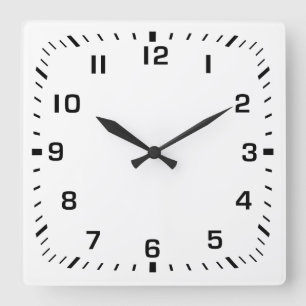 Black Square Number Faceplate on White Wall Clock