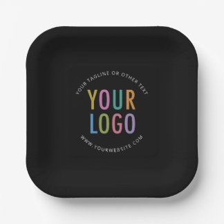 Black Square Paper Plates 7 in Custom Logo Branded