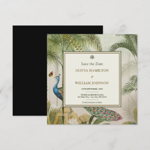 Black Square Tropical Peacock Palm Save the Date